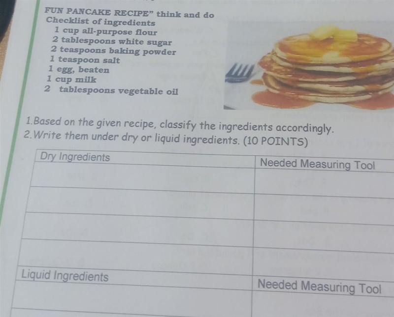 1 based on the given recipe classify the ingredients accordingly 2 write them under-example-1