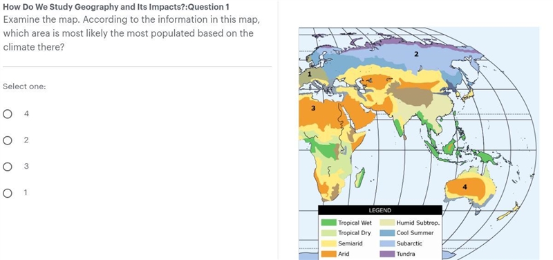 How Do We Study Geography and Its Impacts?: Question 1 Examine the map. According-example-1