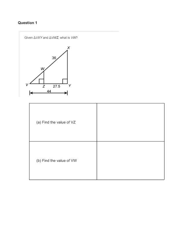 Given triangle VXY and triangle VWZ, what is VW?-example-1