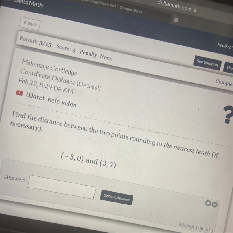 Find the distance between the two points rounding to the nearest tenth (if necessary-example-1