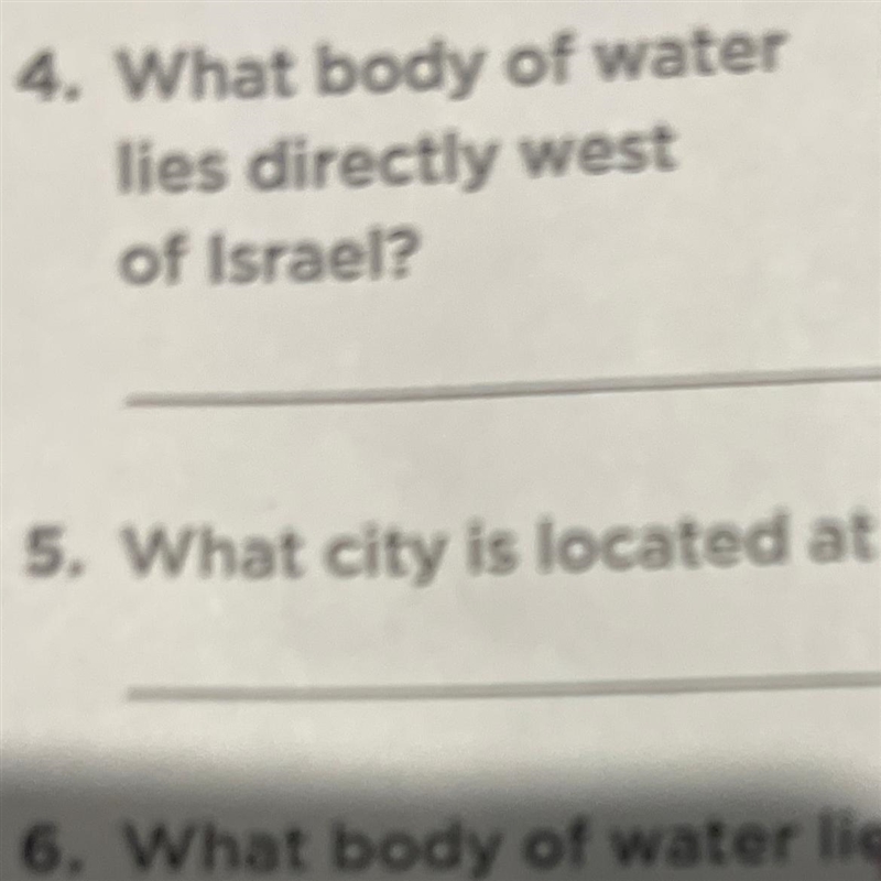 What body of water lies directly west of Israel-example-1