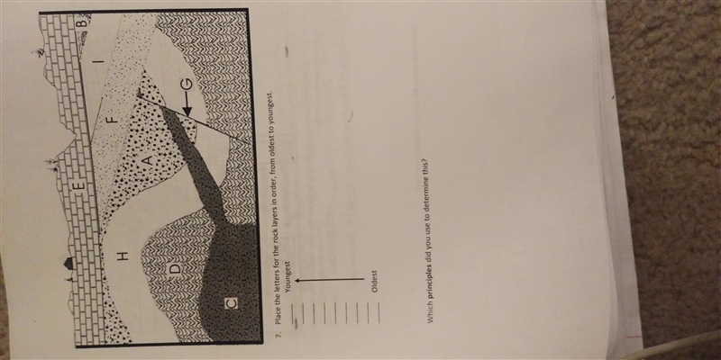 Place the letters for the rock layers in order, from oldest to youngest.-example-1