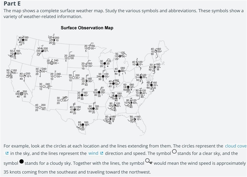 The map shows a complete surface weather map. Study the various symbols and abbreviations-example-1