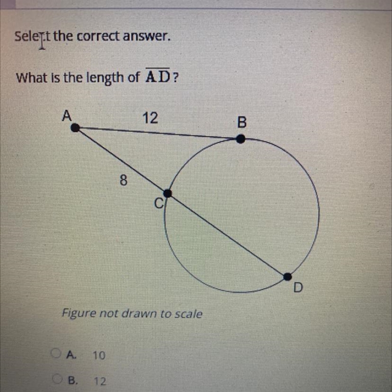 What is the length of AD? A. 10 B. 12 C. 16 D. 18-example-1