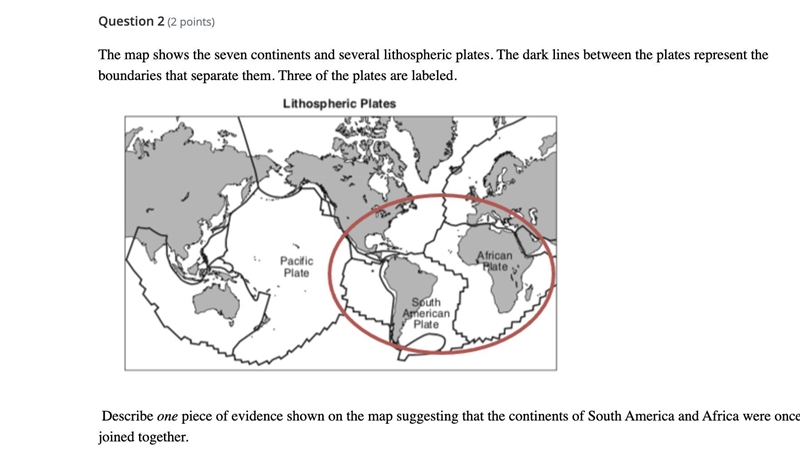 The map shows the seven continents and several lithospheric plates. The dark lines-example-1