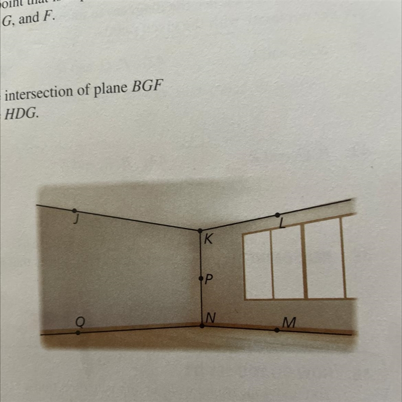 Name two points that are collinear with P-example-1