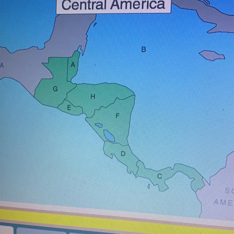 Match the letter with the place it represents on the map Guatemala Panama Caribbean-example-1