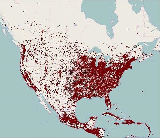 According to the map, which area is the MOST densely populated? The Central United-example-1