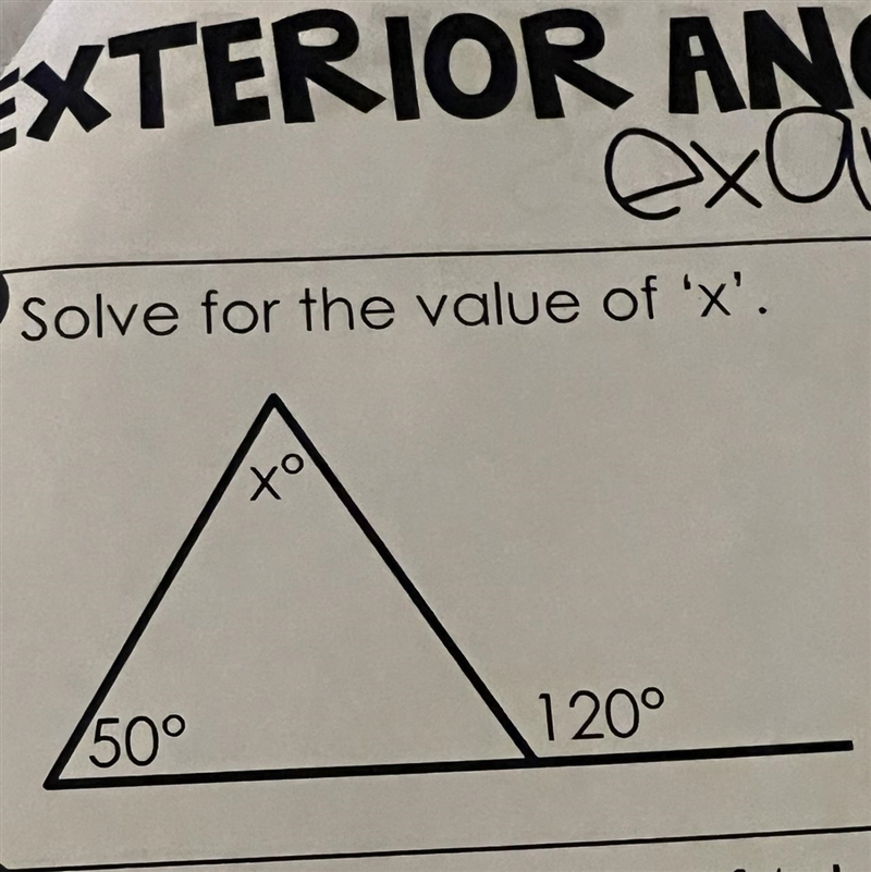 1 Solve for the value of 'x'. 50° to 120°-example-1