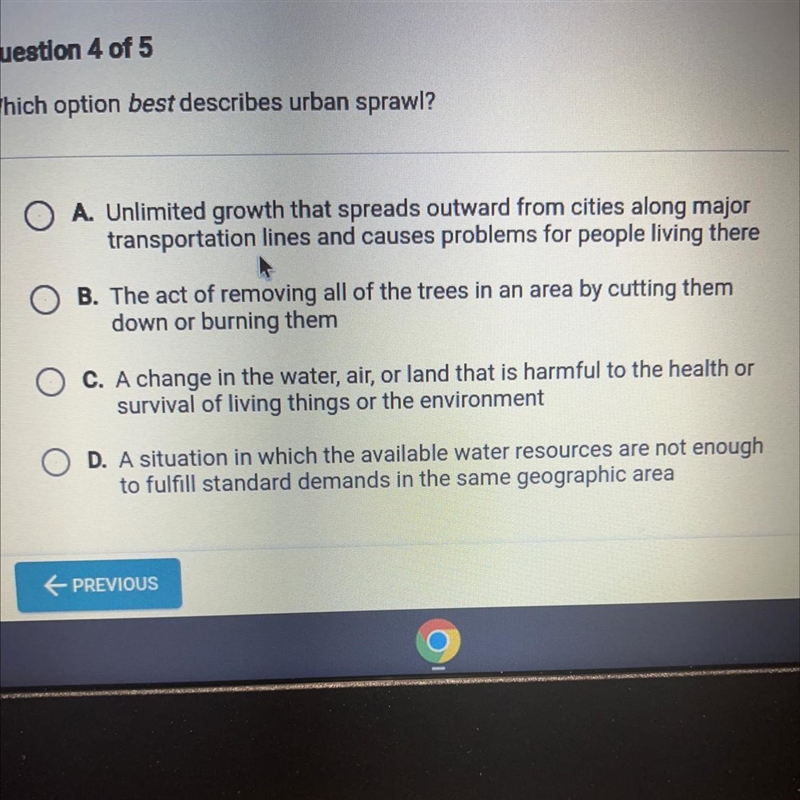 Which option best describes urban sprawl?-example-1