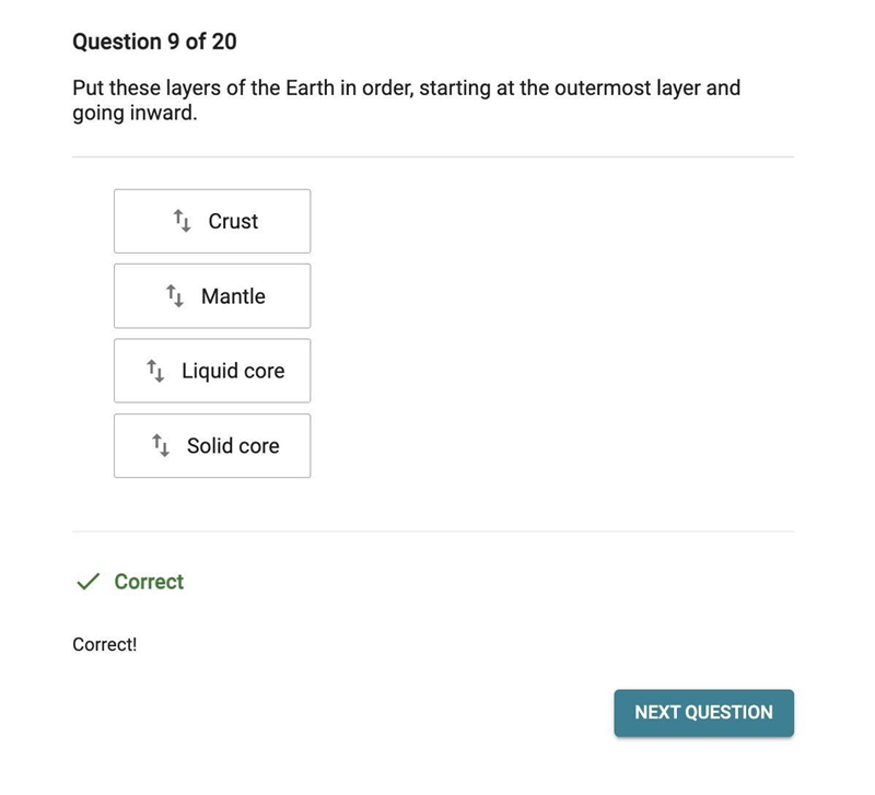 Put these layers of the Earth in order, starting at the outermost layer and going-example-1