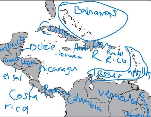 HELP!!!! Map Work - Label the countries of Central America (Guatemala, Belize, El-example-1