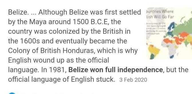 Pls Help this is Due tomorrow Why is English the official language of Belize? A. The-example-1