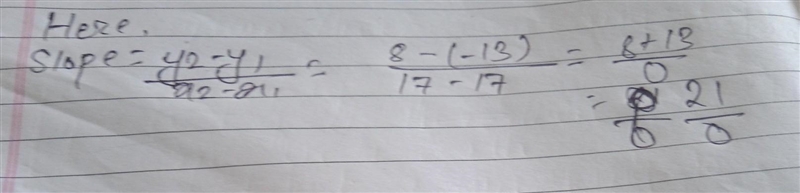 Find the slope of (17, -13), (17,8)-example-1