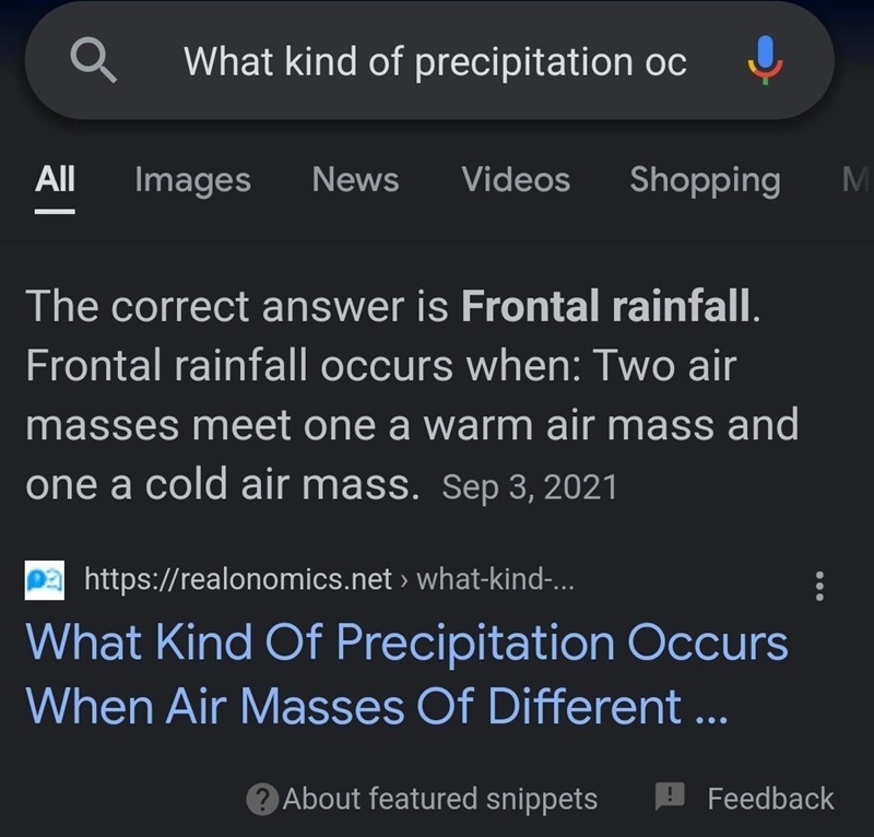 5. What kind of precipitation occurs when air masses of different temperatures meet-example-1