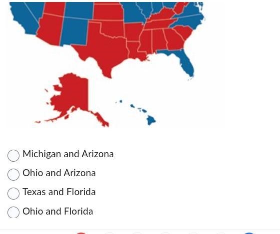 According to the map, what two states voted for a Democrat Presidential Candidate-example-1