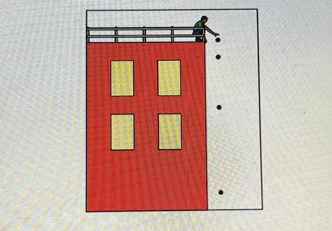 A student drops a tennis ball from the top of a building as shown in the picture air-example-1