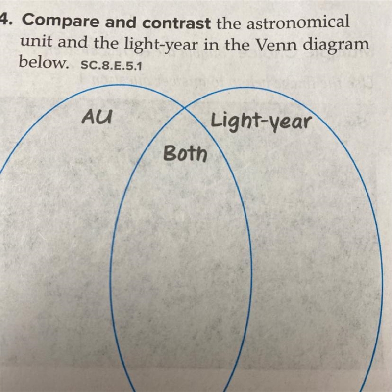 Compare and congrats the astronomical unit and the light year in the ven diagram below-example-1