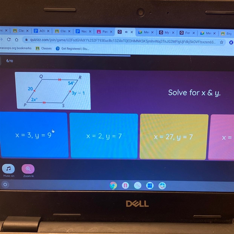 R 54° 20 3y - 1 Solve for x & y-example-1