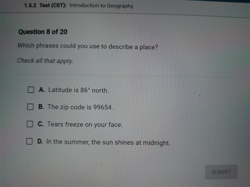 40 points! Someone please help!! Which phrases could you use to describe a place? Check-example-1