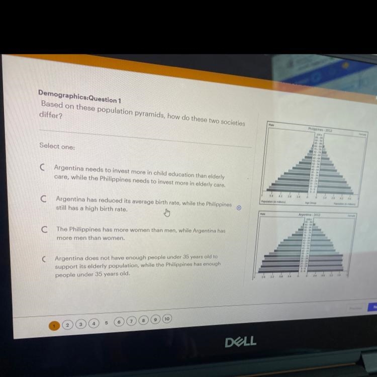 Based on these population pyramids, how do these two societies differ?-example-1