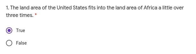 True or False? The land area of the United States fits into the land area of Africa-example-1