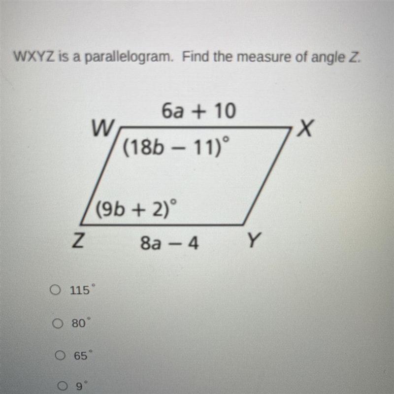 WXYZ is a parallelogram.Find the of Z-example-1