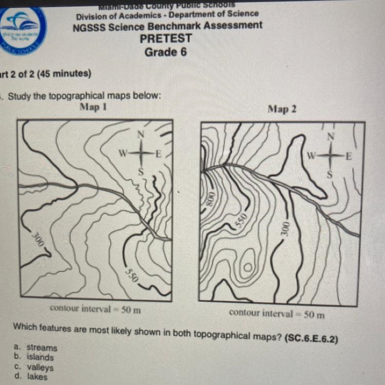 34. Study the topographical maps below: Which features are most likely shown in both-example-1