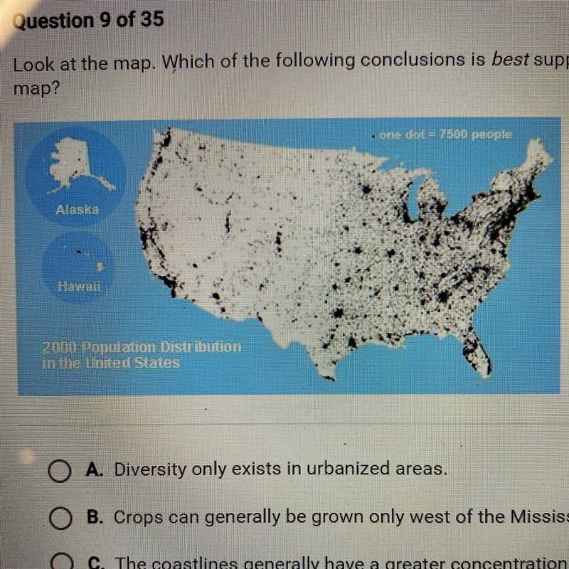 Look at the map. Which of the following conclusions is best supported by the map? • one-example-1