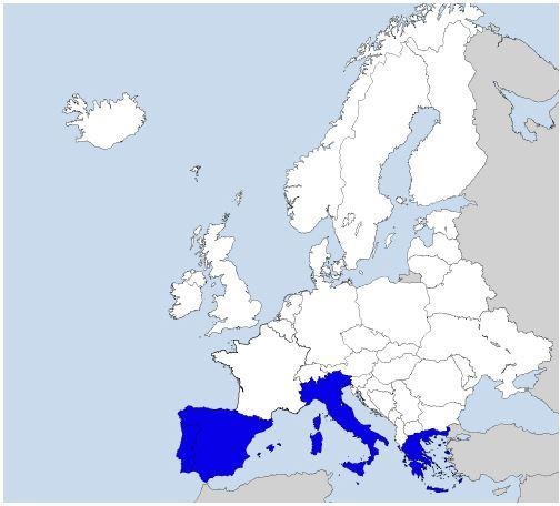 The blue countries on the map below are part of what region of Europe? A.Western Europe-example-1