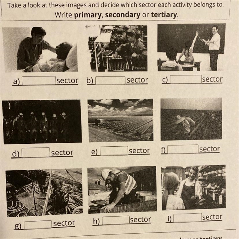 Take a look at these images and decide which sector each activity belongs to.-example-1