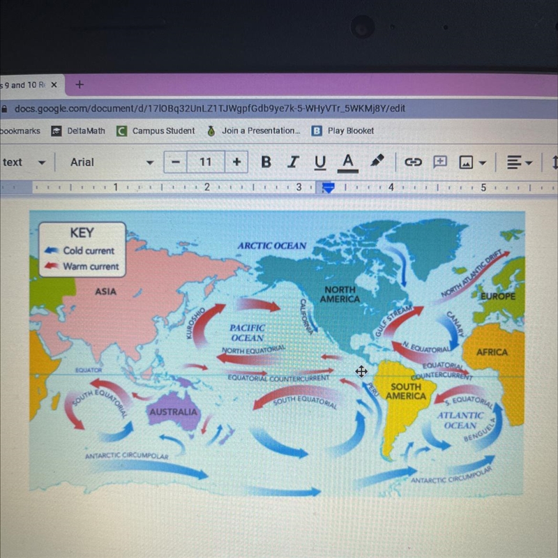 Look at the map below. Which ocean current has the greatest impact on our climate-example-1