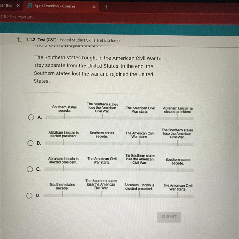 Which timeline correctly organizes the events from the passage? After Abraham Lincoln-example-1