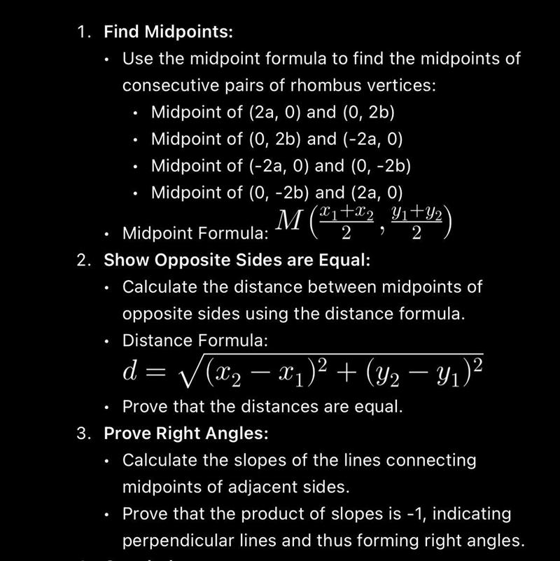 The coordinates for a rhombus are given as (2a, 0), (0, 2b), (-2a, 0), and (0, -26). Write-example-1