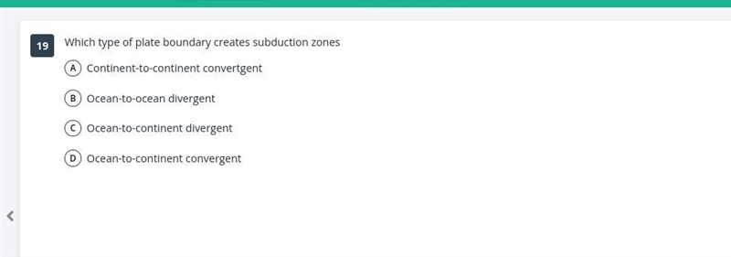 Which type of plate boundary creates subduction zones-example-1