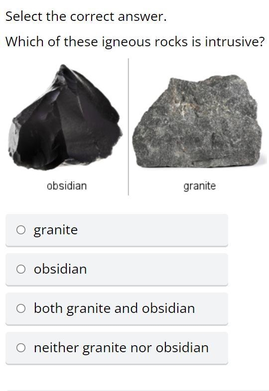 Select the correct answer. Which of these igneous rocks is intrusive?-example-1