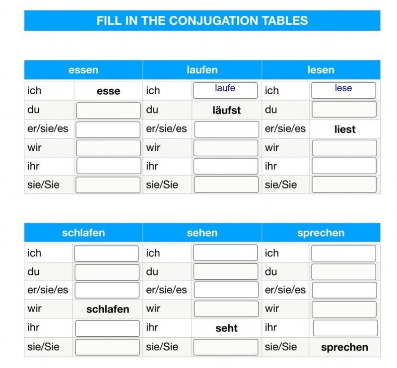 German beginner help - Conjugation table-example-1