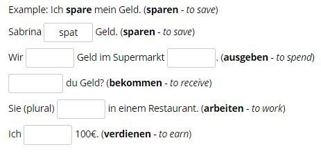 Review present tense conjugations of regular verbs and seperable verbs. Complete the-example-1