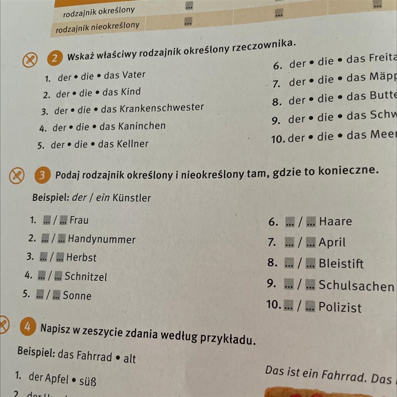 Wskaż właściwy rodzajnik określony rzeczownika. 1. der die das Vater 2. der die das-example-1