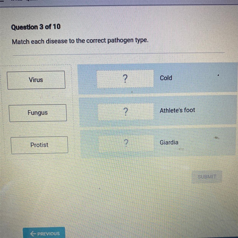 Match each disease to the correct pathogen type.-example-1