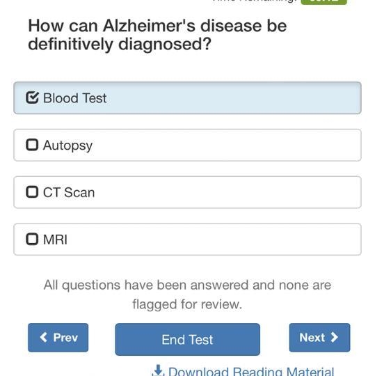 How can Alzheimer's disease be definitively diagnosed? Blood Test O Autopsy O CT Scan-example-1