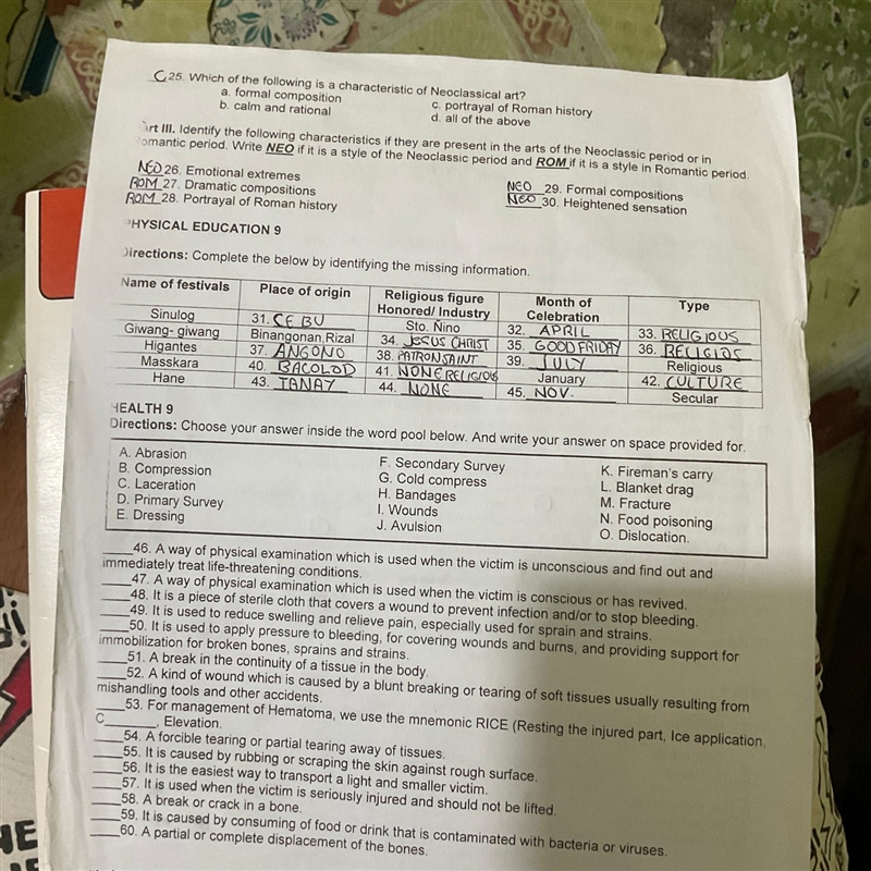 F. Secondary Survey A. Abrasion B. Compression C. Laceration G. Cold compress H. Bandages-example-1