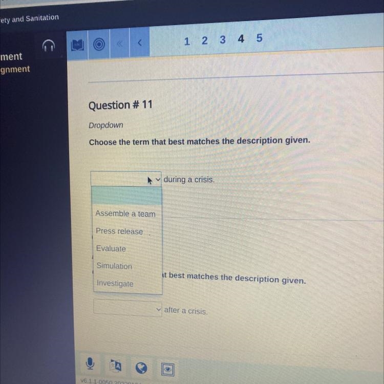 Dropdown Choose the term that best matches the description given. during a crisis-example-1
