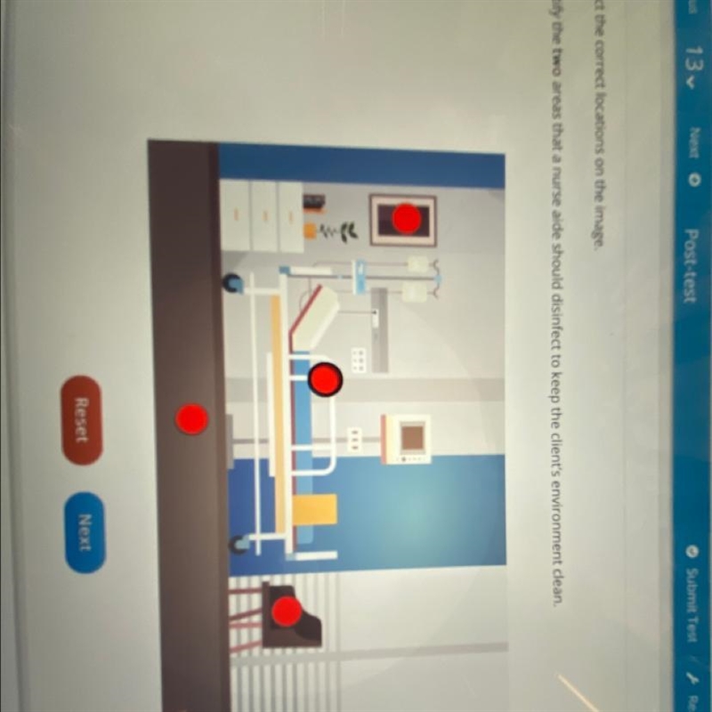 Select the correct locations on the image. Identify the two areas that a nurse aide-example-1