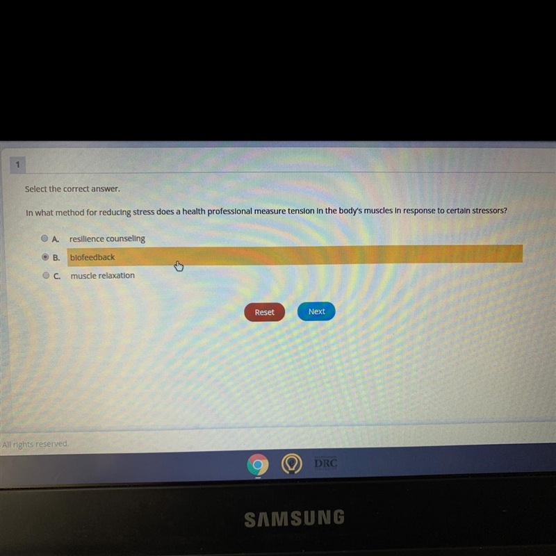 Select the correct answer. In what method for reducing stress does a health professional-example-1