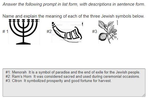 Name and explain the meaning of each of the three Jewish symbols below.-example-2