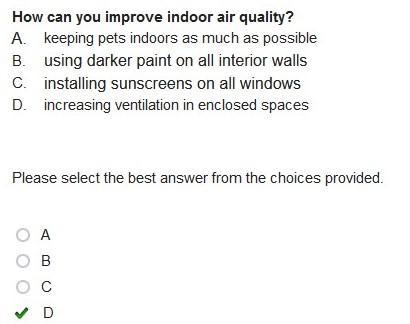 How can you improve indoor air quality? A. Keeping pets indoors as much as possible-example-1