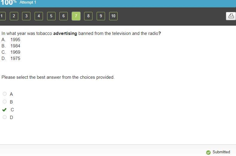 In what year was tobacco advertising banned from the television and the radio? a. 1995 b-example-1