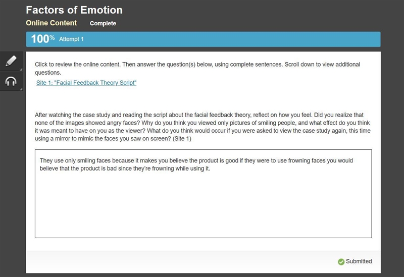 After watching the case study and reading the script about the facial feedback theory-example-1