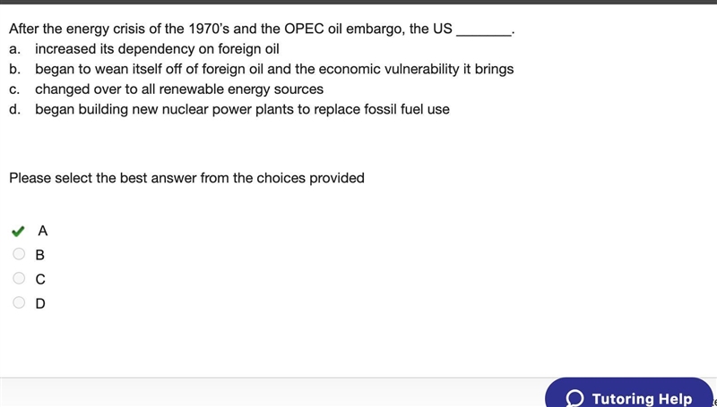 After the energy crisis of the 1970’s and the opec oil embargo, the us _______. a-example-1